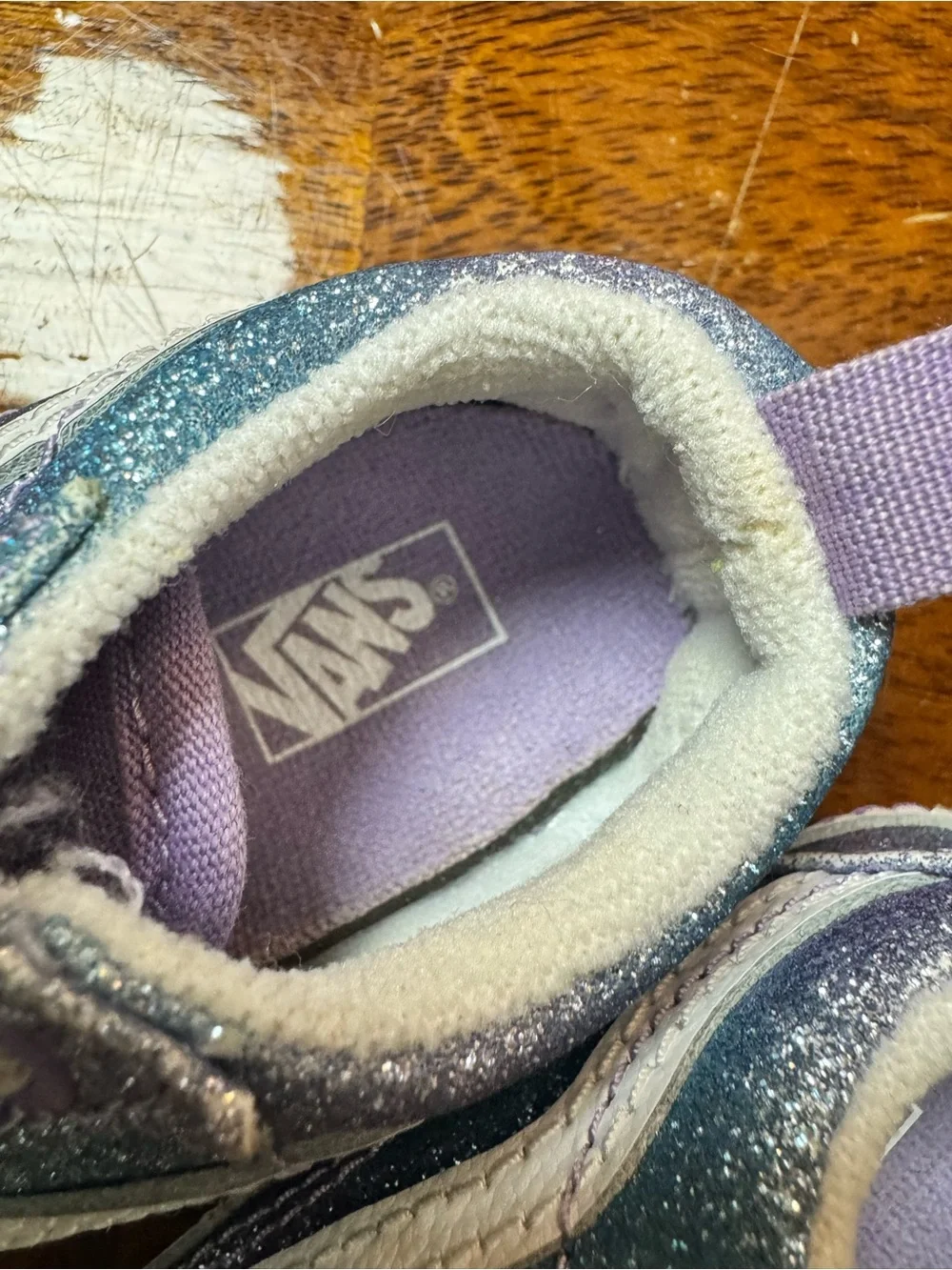 Vans Kids Glitter Teal & Purple Slip-On Style Sneakers